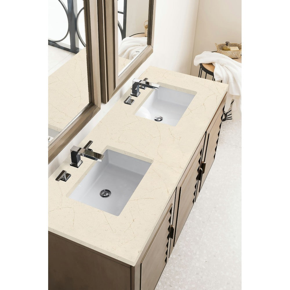 Portland 60" Double Vanity Whitewashed Walnut, w/ 3 CM Eternal Marfil Quartz Top