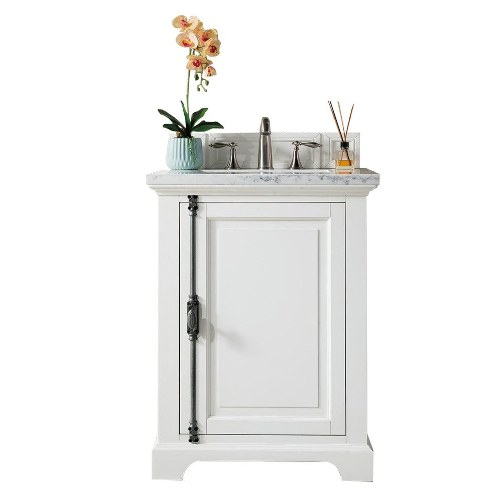 Providence 26" Bright White Single Vanity w/ 3 CM Carrara Marble Top