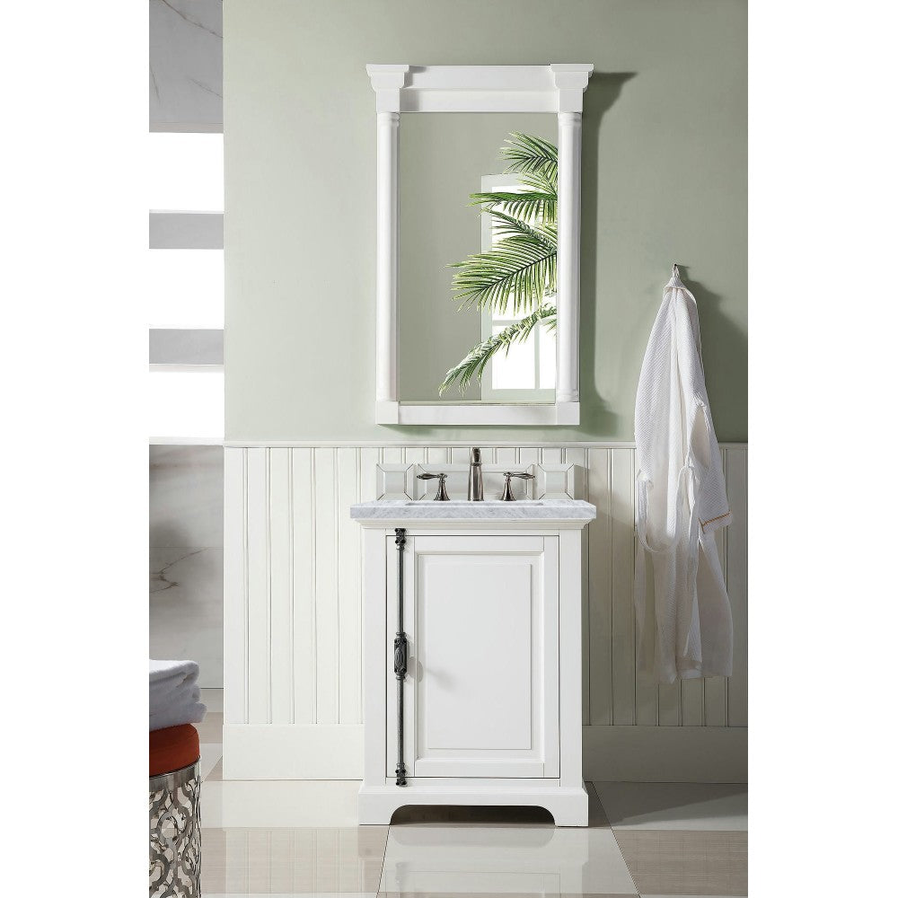 Providence 26" Bright White Single Vanity w/ 3 CM Carrara Marble Top