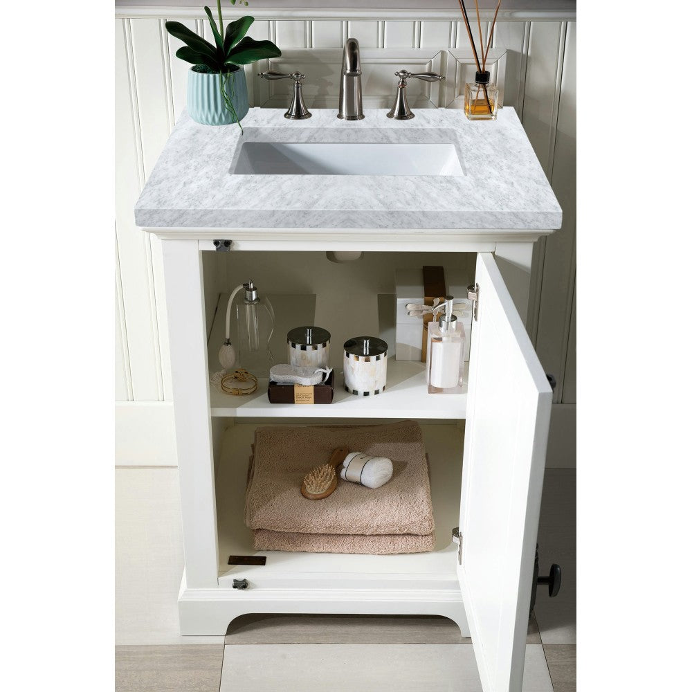 Providence 26" Bright White Single Vanity w/ 3 CM Carrara Marble Top