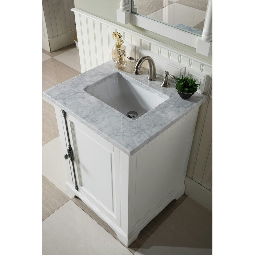 Providence 26" Bright White Single Vanity w/ 3 CM Carrara Marble Top
