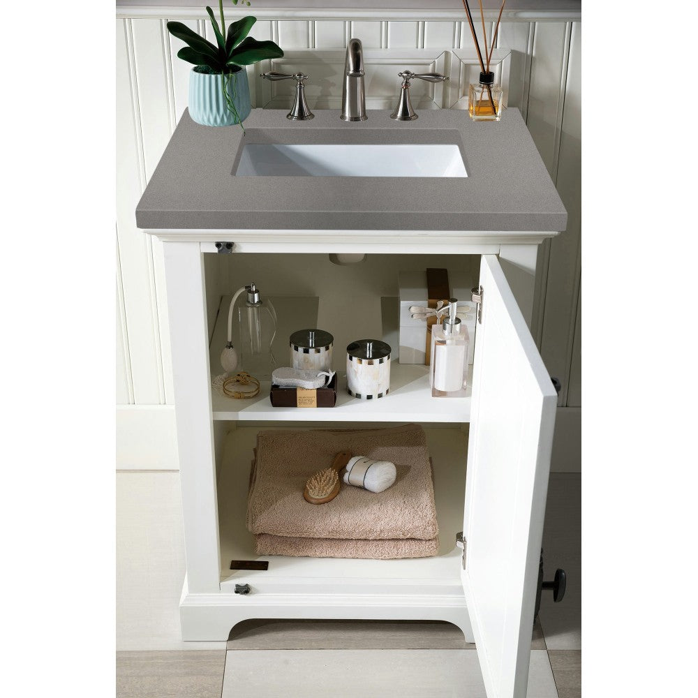 Providence 26" Single Vanity Cabinet, Bright White, w/ 3 CM Gray Expo Quartz Top