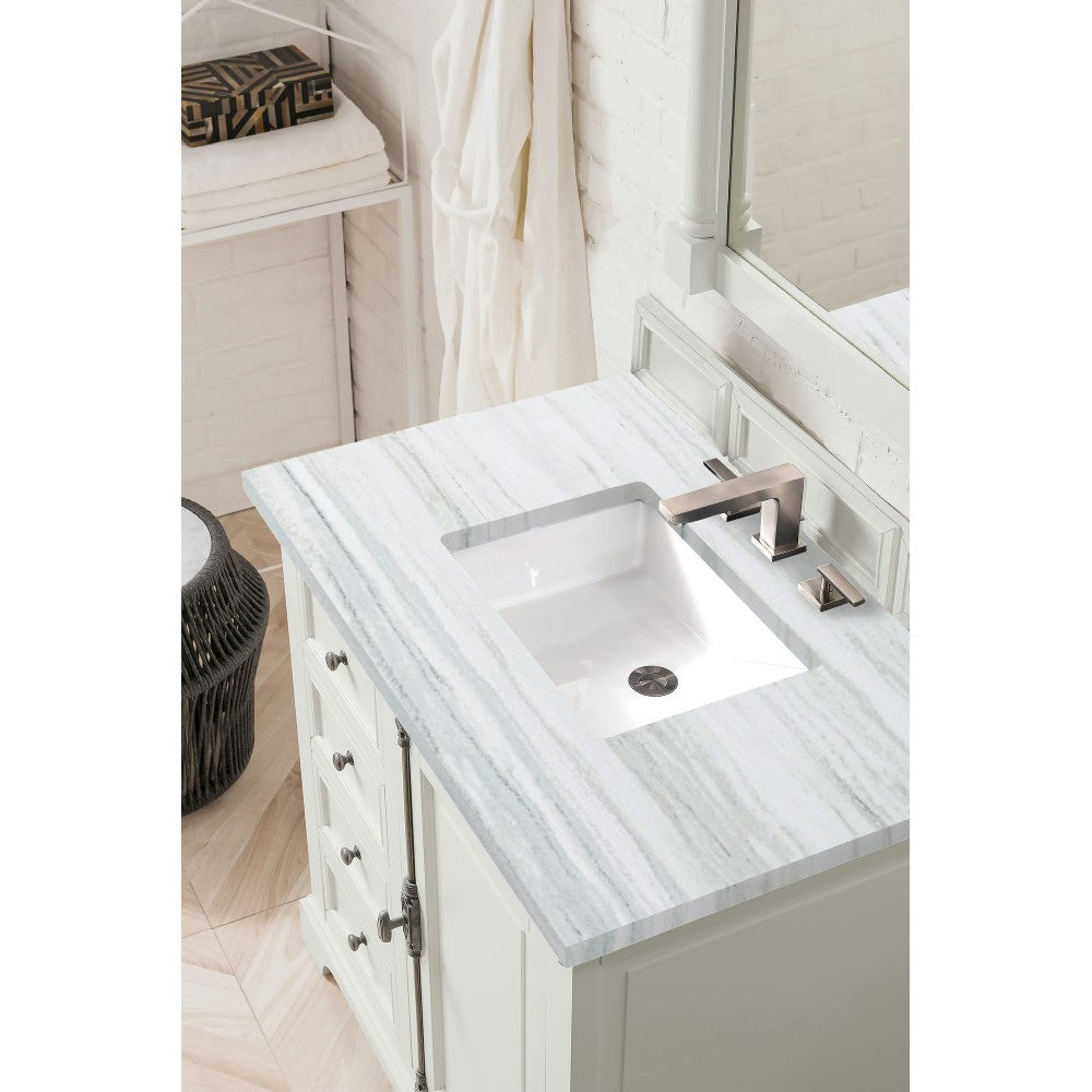 Providence 36" Bright White Single Vanity w/ 3 CM Arctic Fall Solid Surface Top