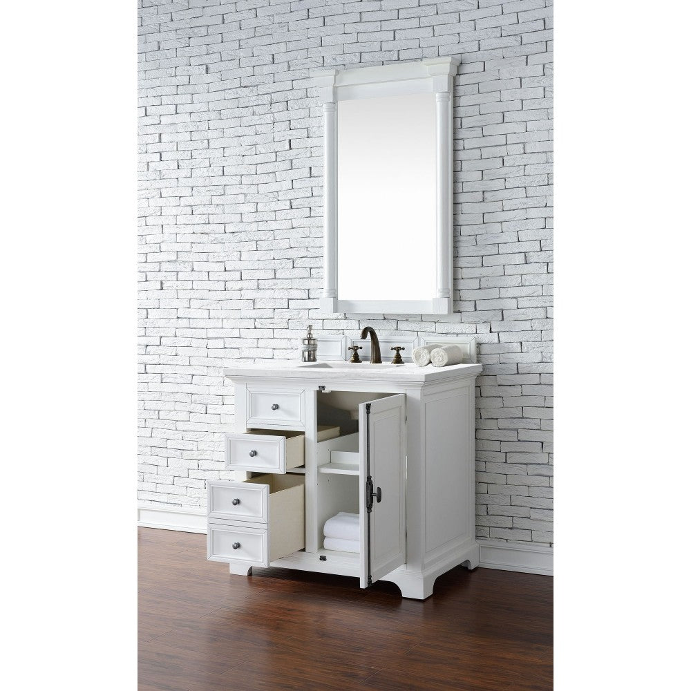 Providence 36" Bright White Single Vanity w/ 3 CM Arctic Fall Solid Surface Top