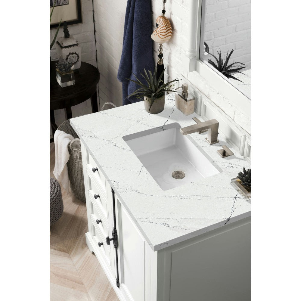 Providence 36" Single Vanity, Bright White, w/ 3 CM Ethereal Noctis Quartz Top