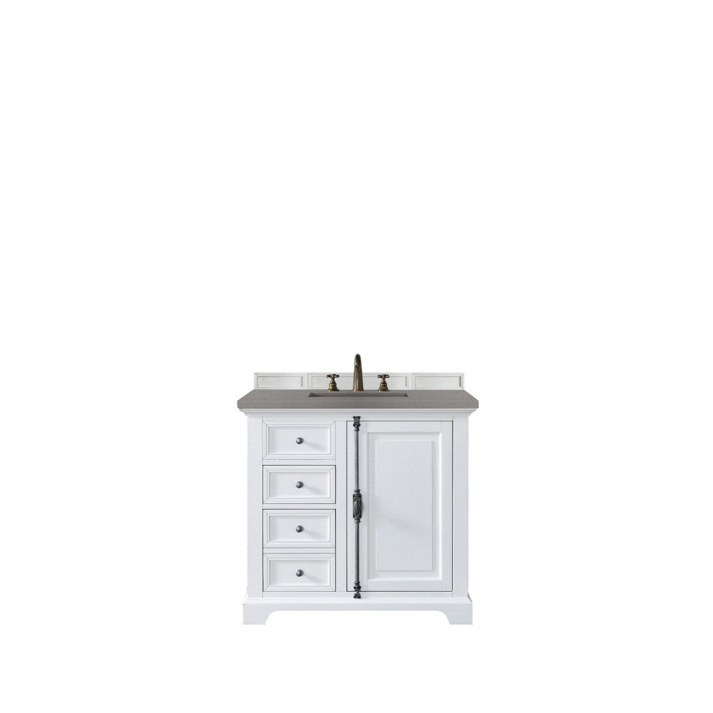 Providence 36" Single Vanity Cabinet, Bright White, w/ 3 CM Gray Expo Quartz Top