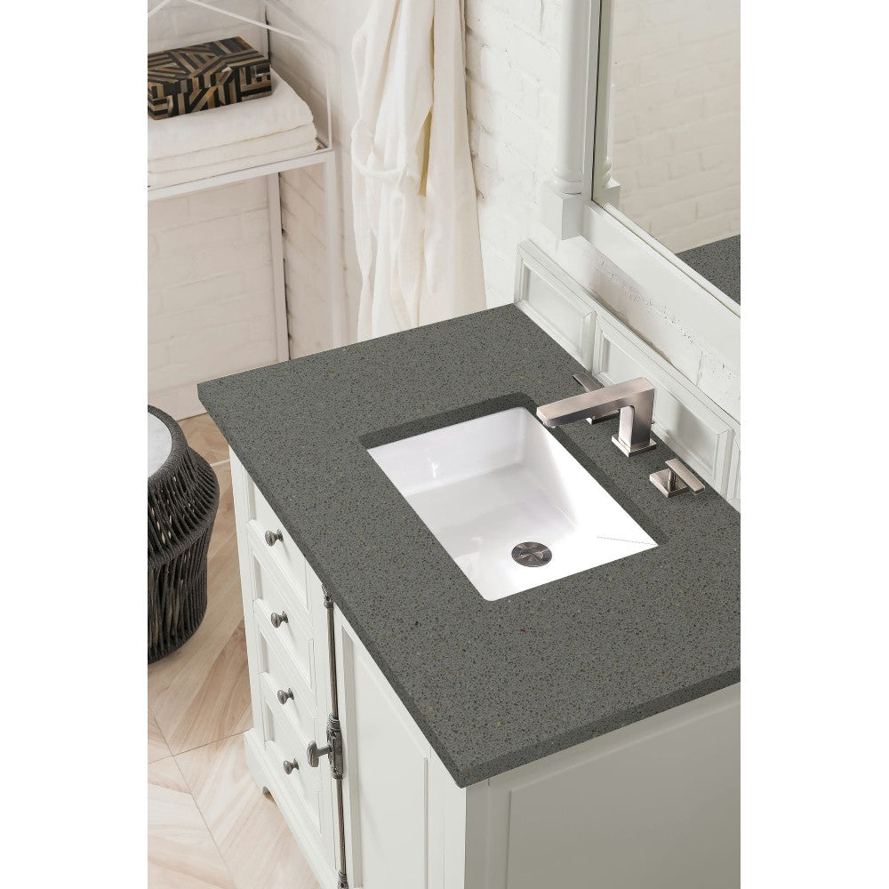 Providence 36" Single Vanity Cabinet, Bright White, w/ 3 CM Gray Expo Quartz Top