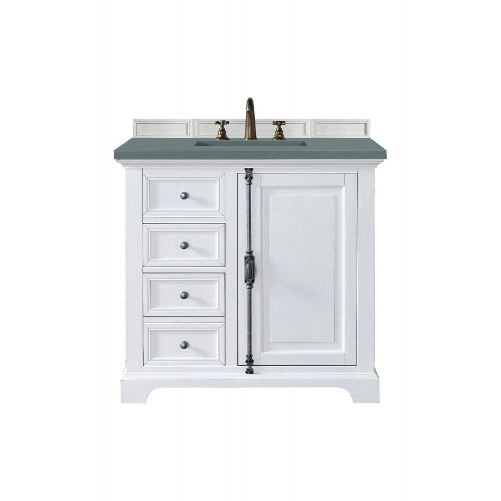 Providence 36" Single Vanity Cabinet, Bright White, w/ 3 CM Cala Blue Quartz Top