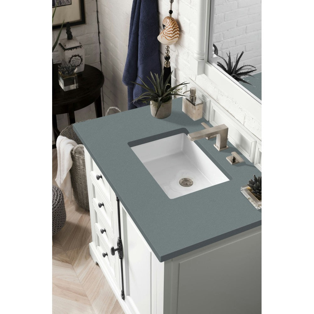 Providence 36" Single Vanity Cabinet, Bright White, w/ 3 CM Cala Blue Quartz Top