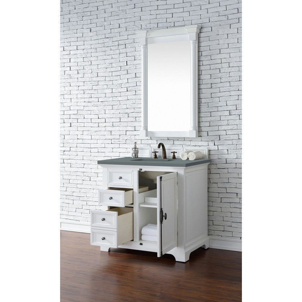 Providence 36" Single Vanity Cabinet, Bright White, w/ 3 CM Cala Blue Quartz Top