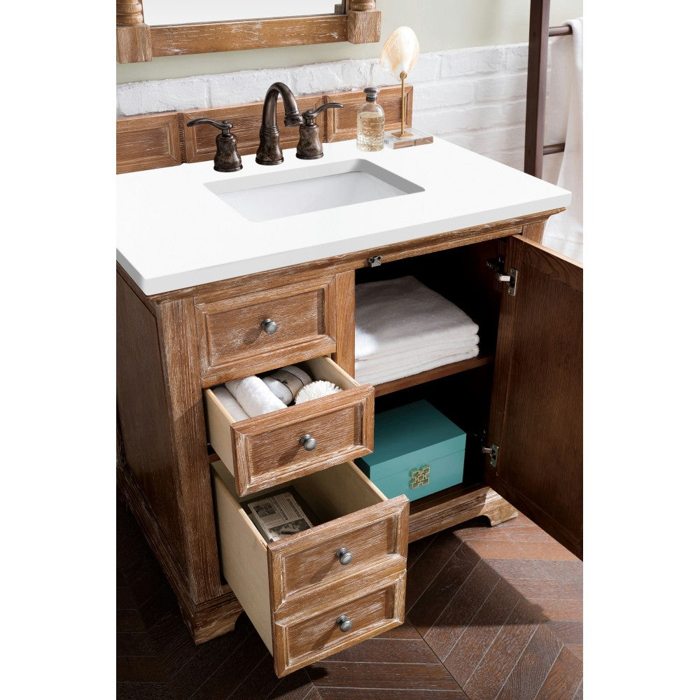 Providence 36" Single Vanity, Driftwood, w/ 3 CM Classic White Quartz Top