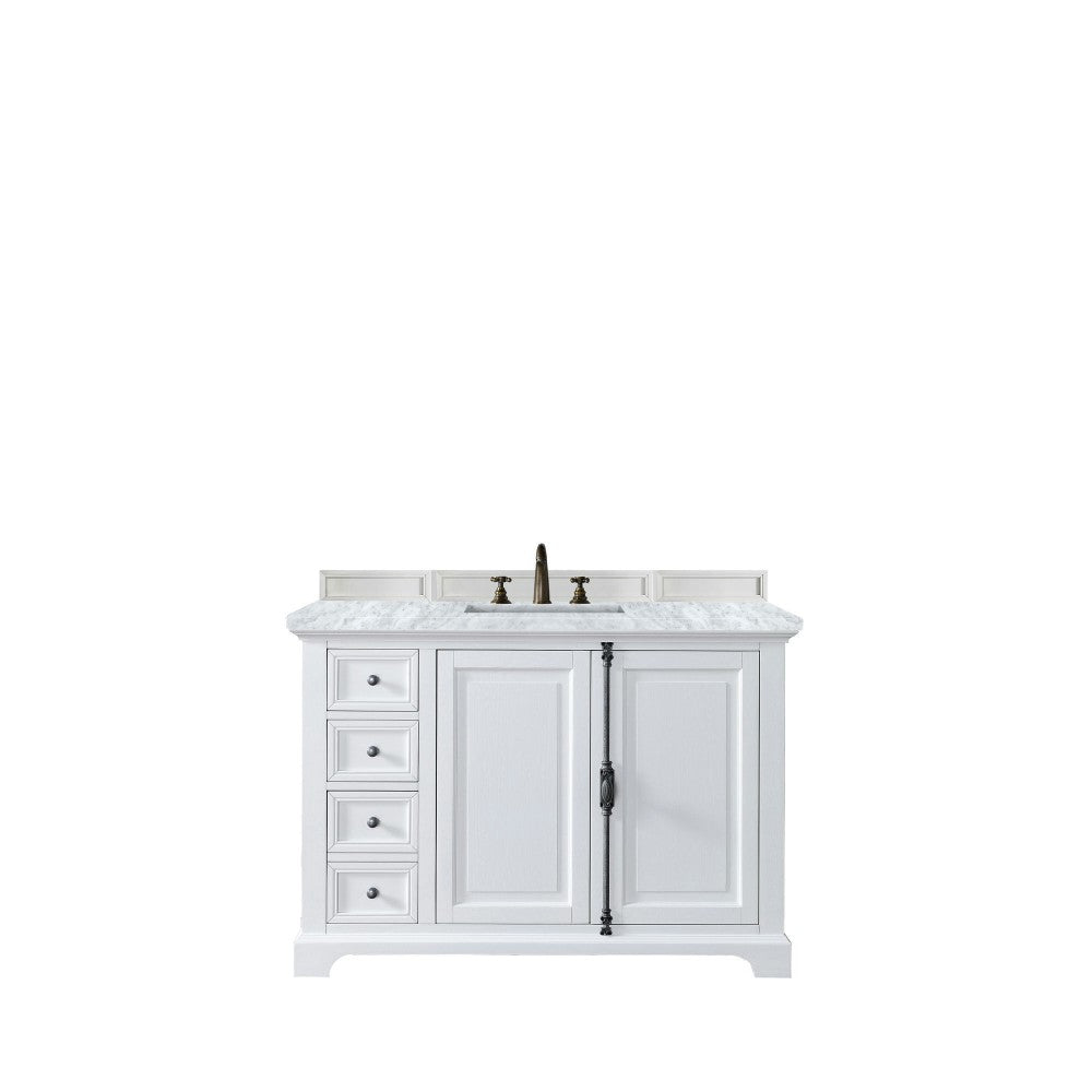 Providence 48" Bright White Single Vanity w/ 3 CM Carrara Marble Top