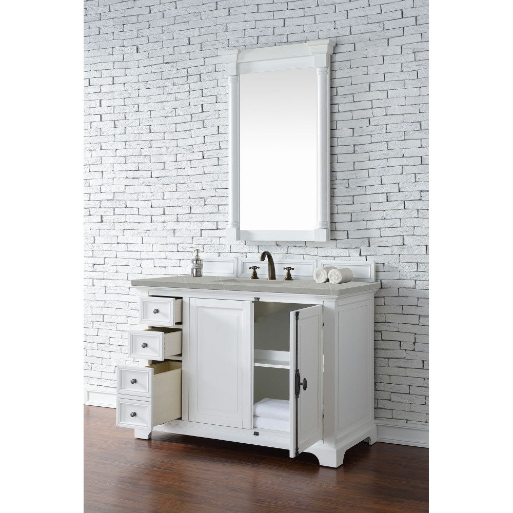 Providence 48" Single Vanity, Bright White, w/ 3 CM Eternal Serena Quartz Top
