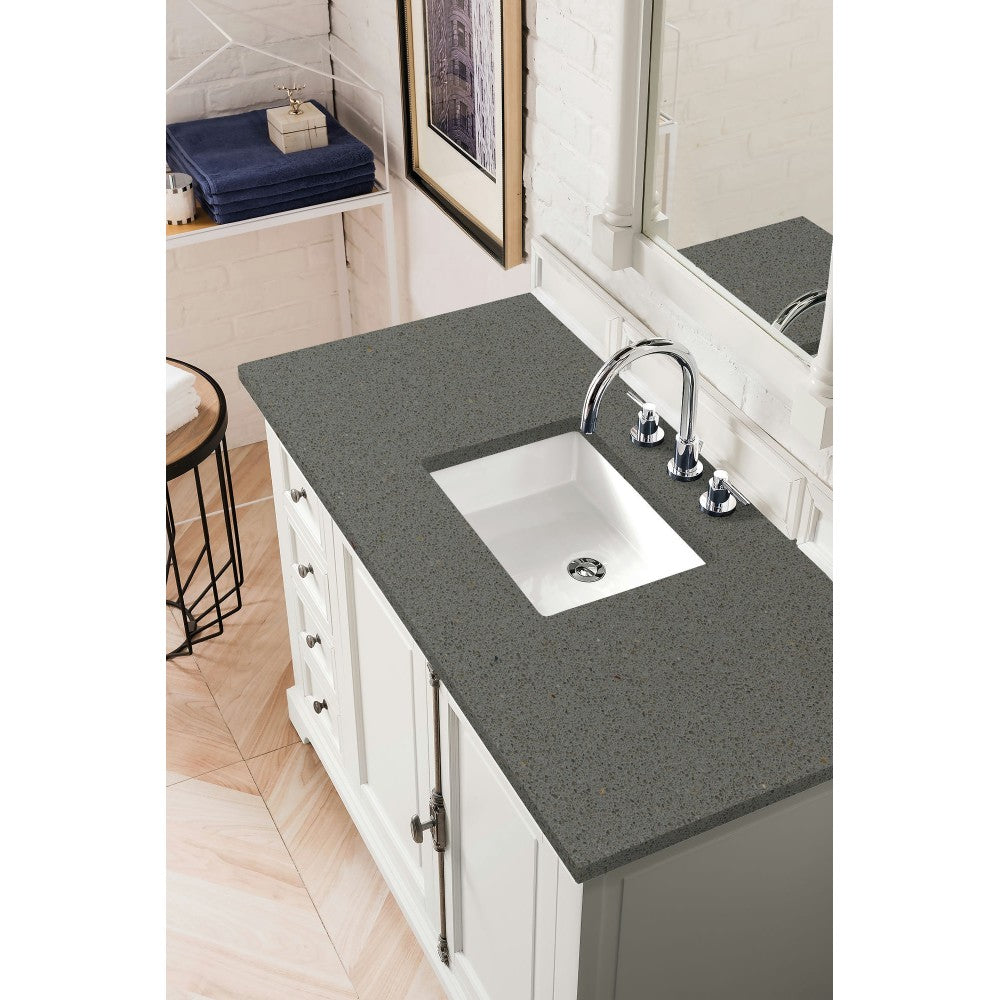 Providence 48" Single Vanity Cabinet, Bright White, w/ 3 CM Gray Expo Quartz Top
