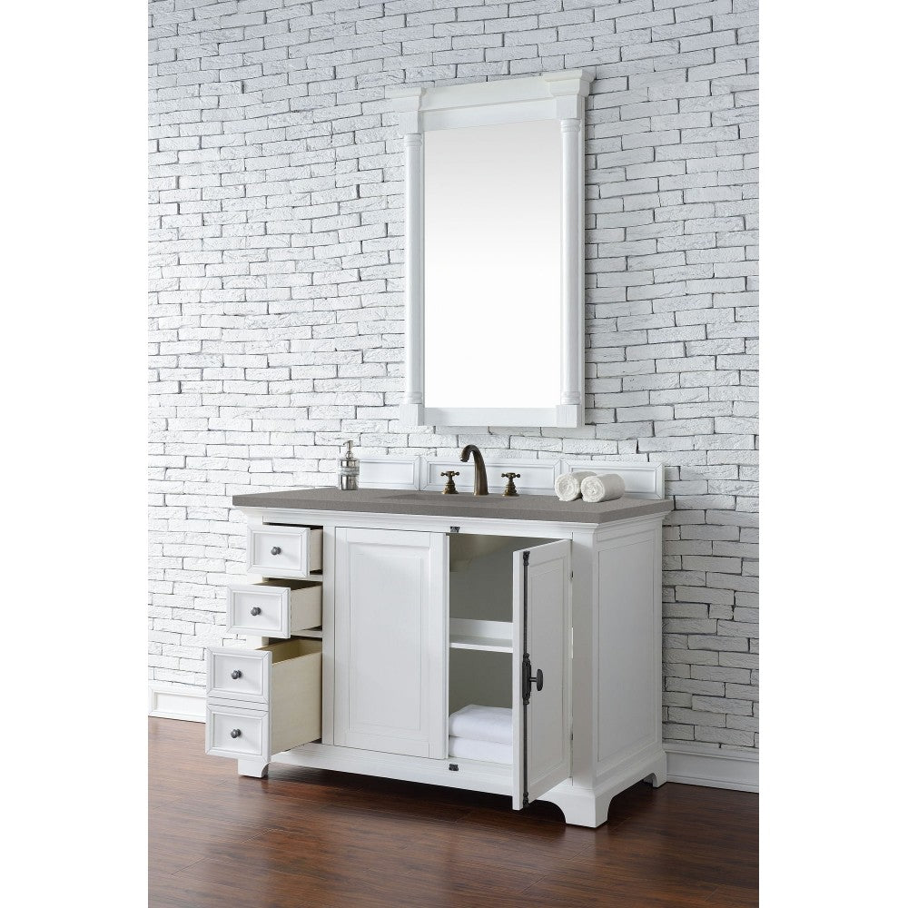 Providence 48" Single Vanity Cabinet, Bright White, w/ 3 CM Gray Expo Quartz Top