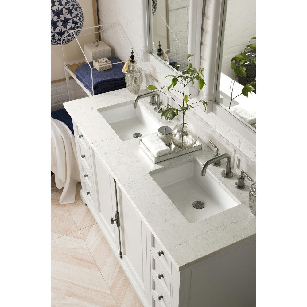 Providence 60" Double Vanity Bright White w/ 3 CM Jasmine Pearl Quartz Top