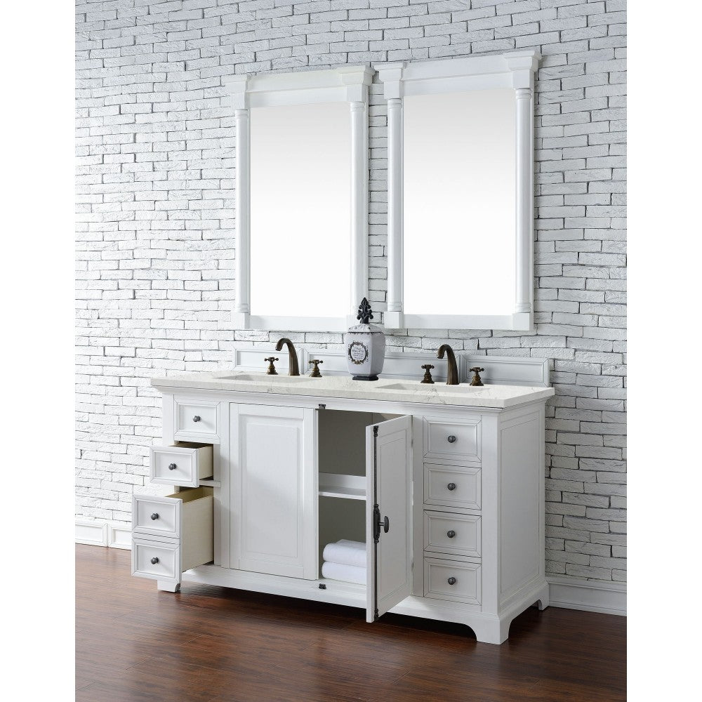 Providence 60" Double Vanity Bright White w/ 3 CM Jasmine Pearl Quartz Top