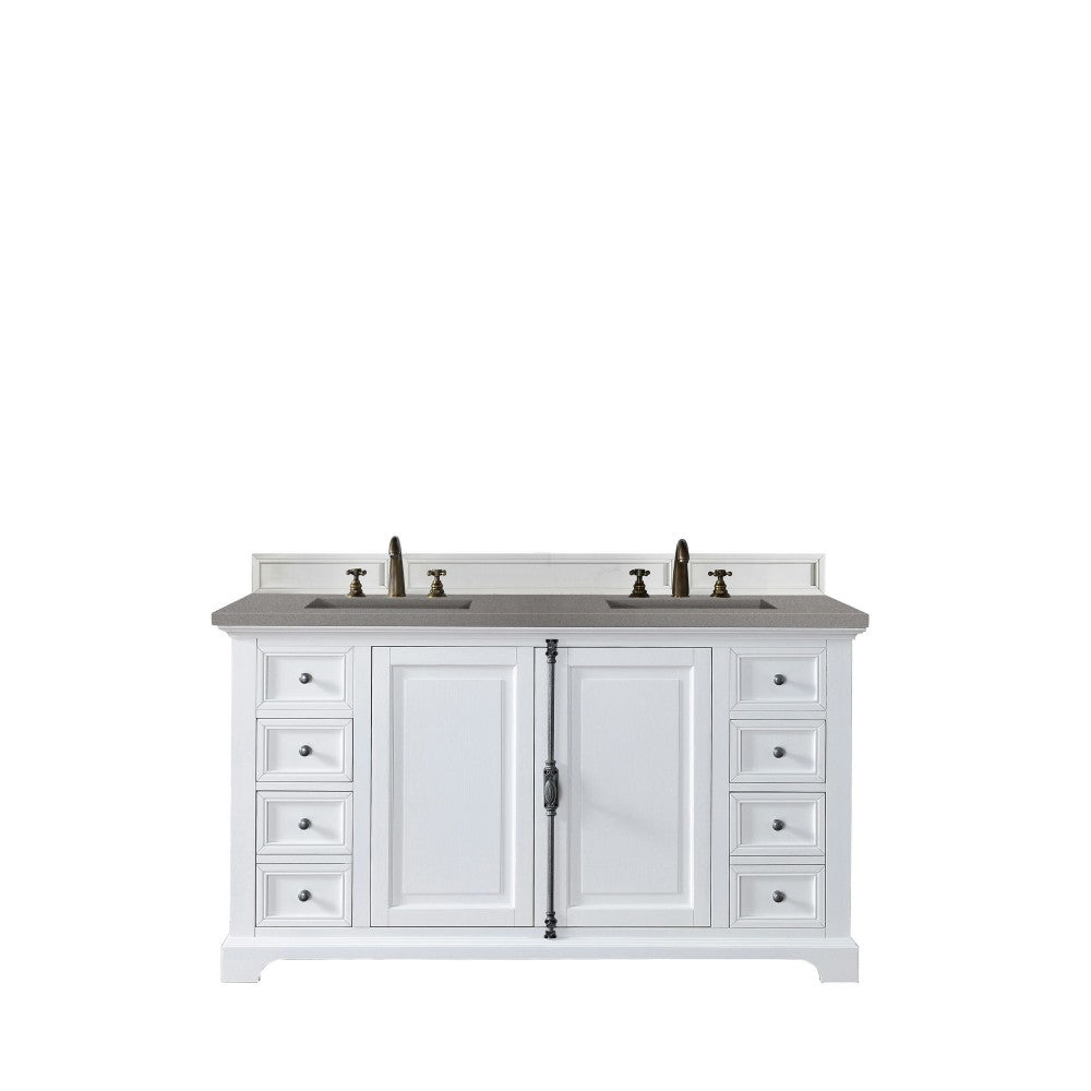 Providence 60" Double Vanity Cabinet, Bright White, w/ 3 CM Gray Expo Quartz Top
