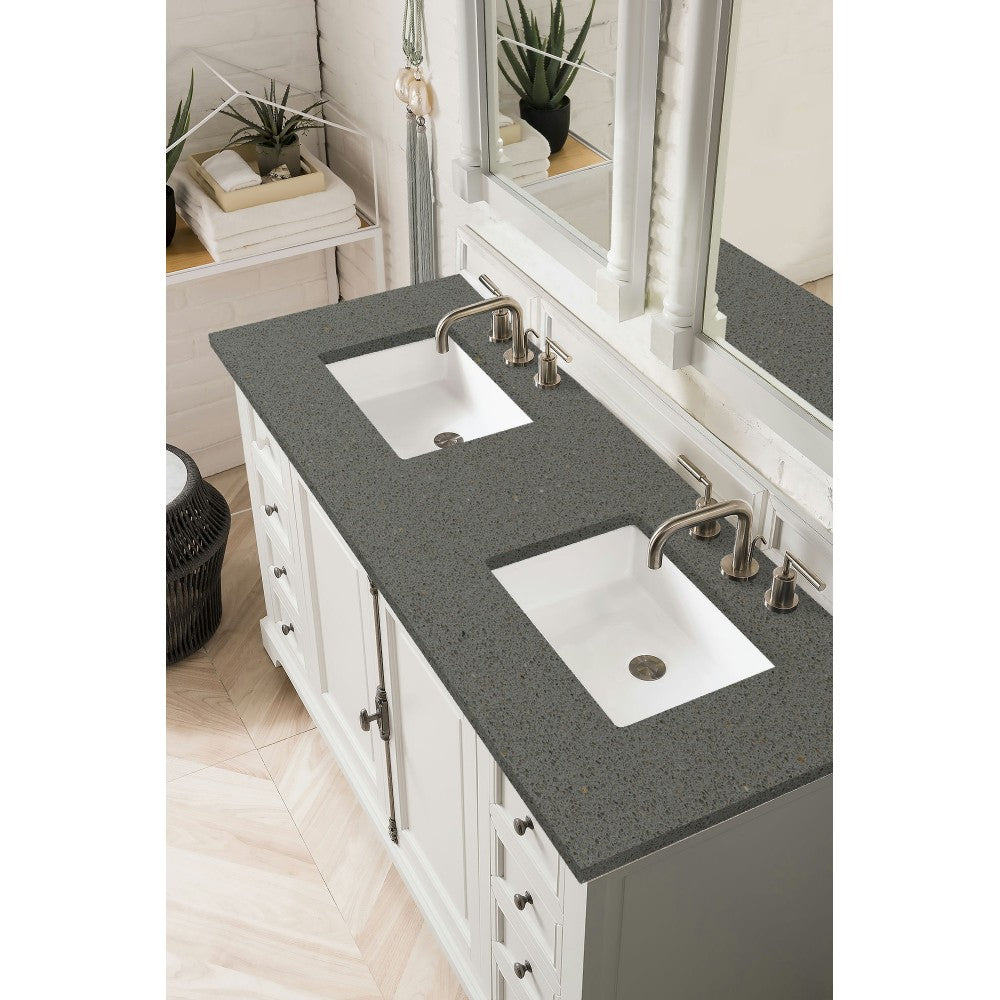 Providence 60" Double Vanity Cabinet, Bright White, w/ 3 CM Gray Expo Quartz Top
