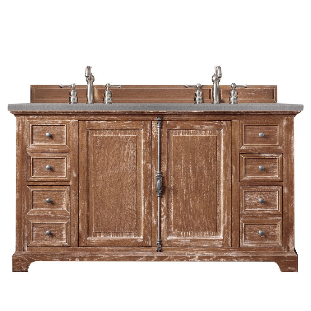 Providence 60" Double Vanity Cabinet, Driftwood, w/ 3 CM Gray Expo Quartz Top