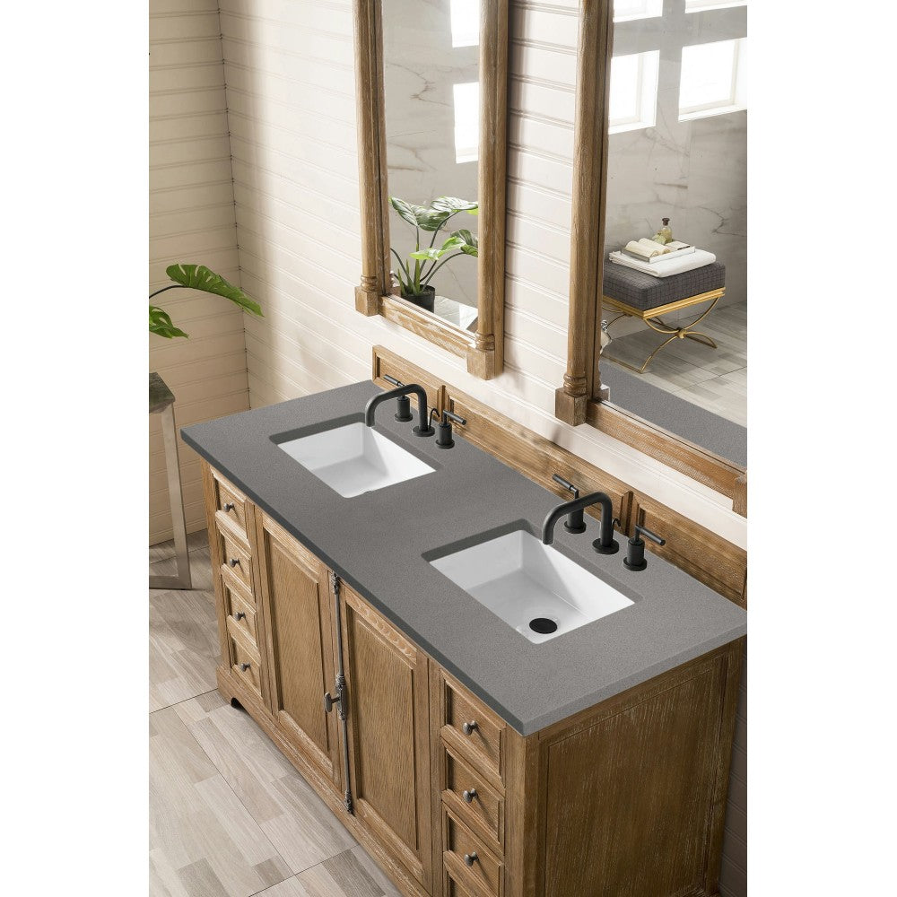 Providence 60" Double Vanity Cabinet, Driftwood, w/ 3 CM Gray Expo Quartz Top