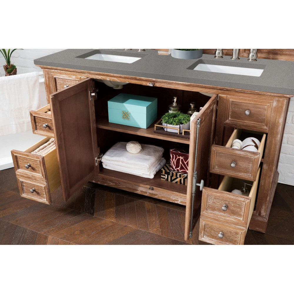 Providence 60" Double Vanity Cabinet, Driftwood, w/ 3 CM Gray Expo Quartz Top