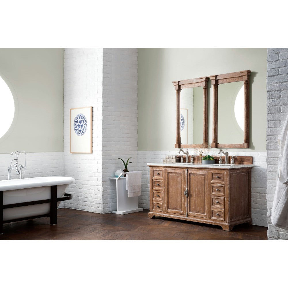 Providence 60" Driftwood Double Vanity w/ 3 CM Arctic Fall Solid Surface Top
