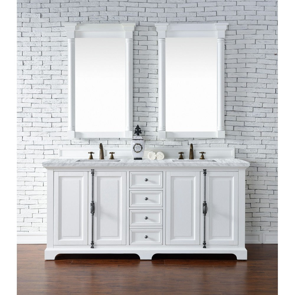 Providence 72" Bright White Double Vanity w/ 3 CM Carrara Marble Top