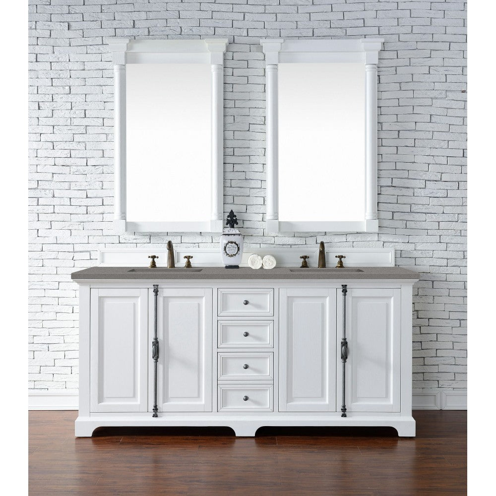 Providence 72" Double Vanity Cabinet, Bright White, w/ 3 CM Gray Expo Quartz Top