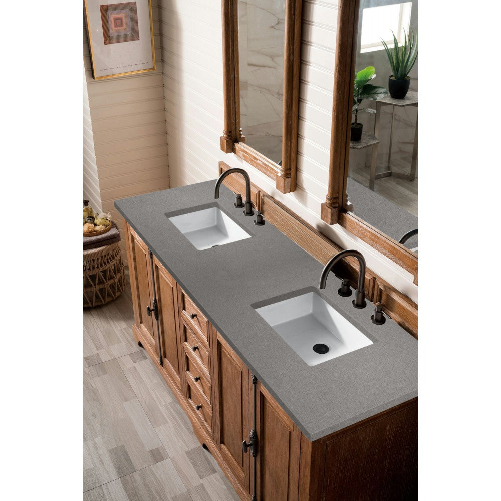 Providence 72" Double Vanity Cabinet, Driftwood, w/ 3 CM Gray Expo Quartz Top