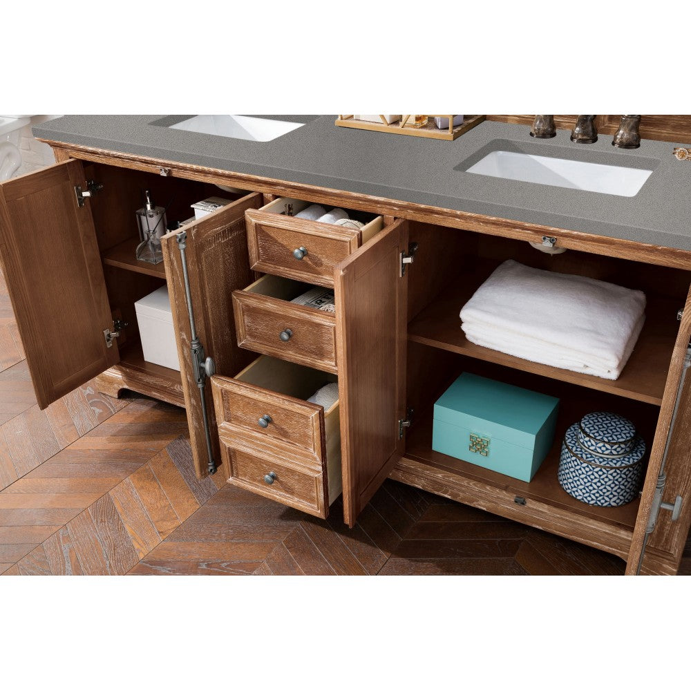 Providence 72" Double Vanity Cabinet, Driftwood, w/ 3 CM Gray Expo Quartz Top