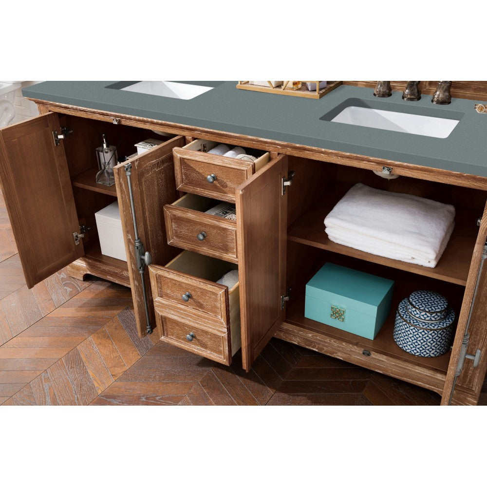 Providence 72" Double Vanity Cabinet, Driftwood, w/ 3 CM Cala Blue Quartz Top
