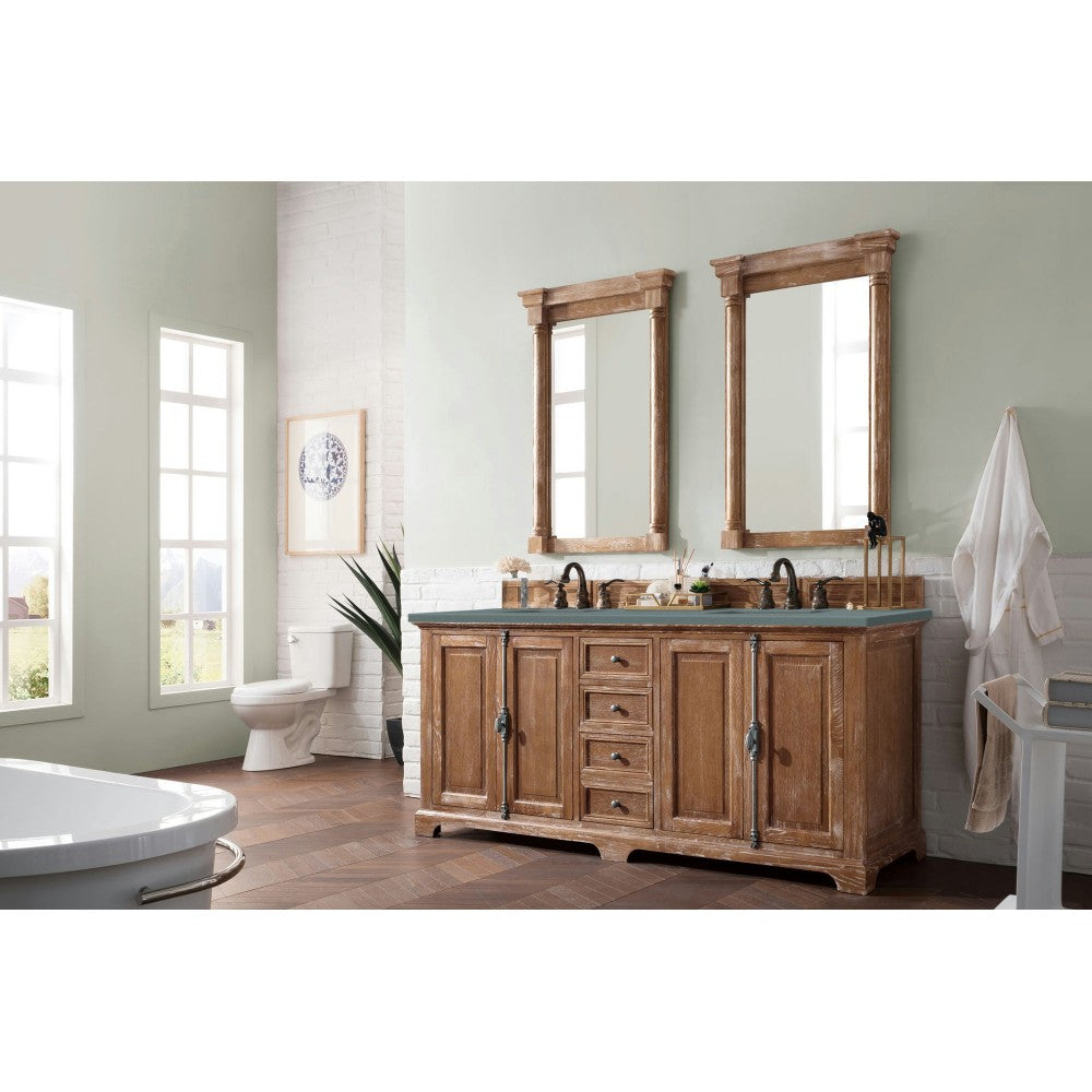 Providence 72" Double Vanity Cabinet, Driftwood, w/ 3 CM Cala Blue Quartz Top