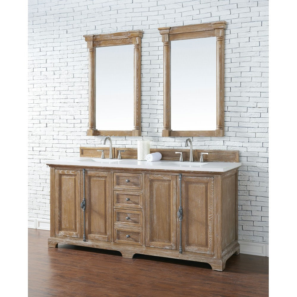 Providence 72" Double Vanity, Driftwood, w/ 3 CM Classic White Quartz Top