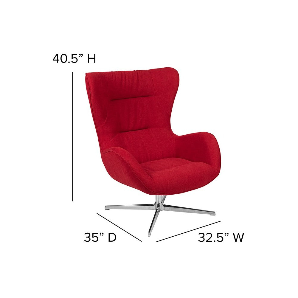 Red Fabric Swivel Wing Chair and Ottoman Set