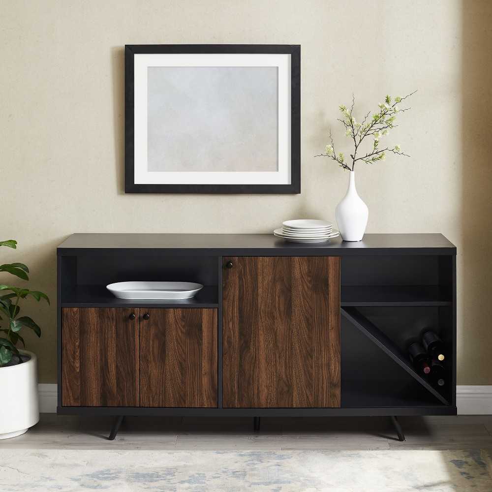 Rogan 60" 3 Door Sideboard - Solid Black/Dark Walnut