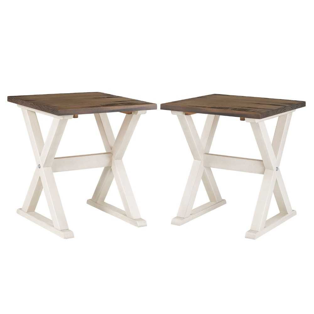 Rustic X-Leg Solid Wood Side Table Set - Rustic Oak and White Wash
