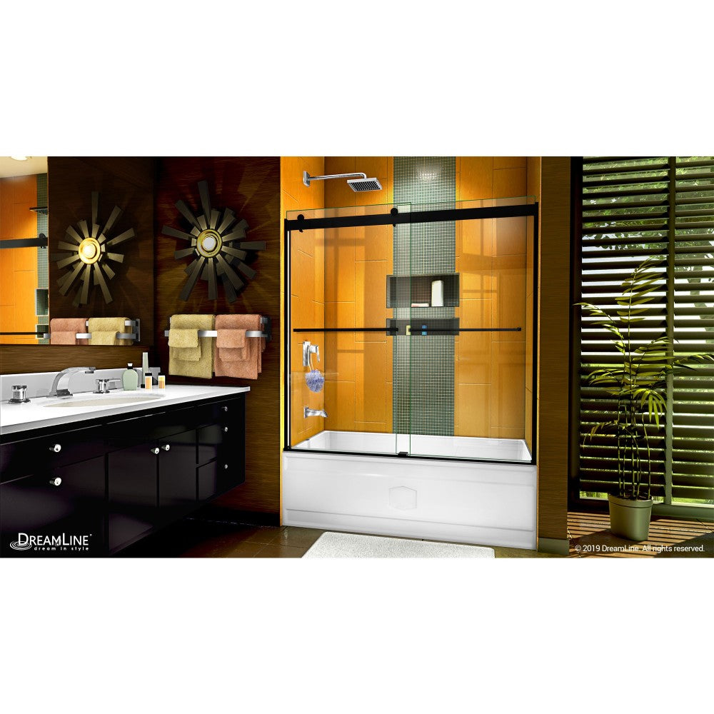 Sapphire 56-60 in. W x 60 in. H Semi-Frameless Bypass Tub Door in Satin Black