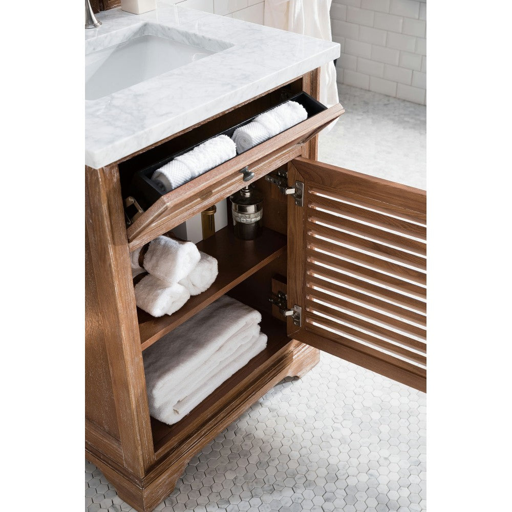 Savannah 26" Driftwood Single Vanity w/ 3 CM Carrara Marble Top