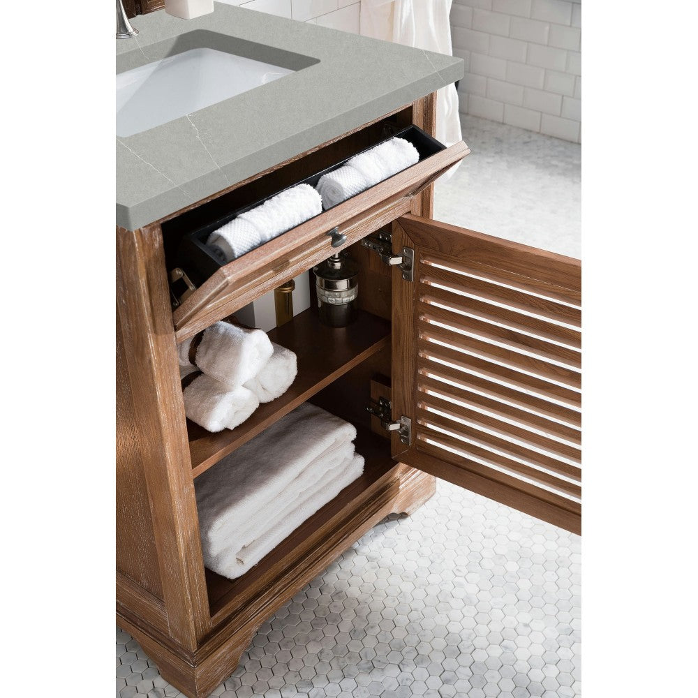 Savannah 26" Single Vanity Cabinet, Driftwood, w/ 3 CM Eternal Serena Quartz Top