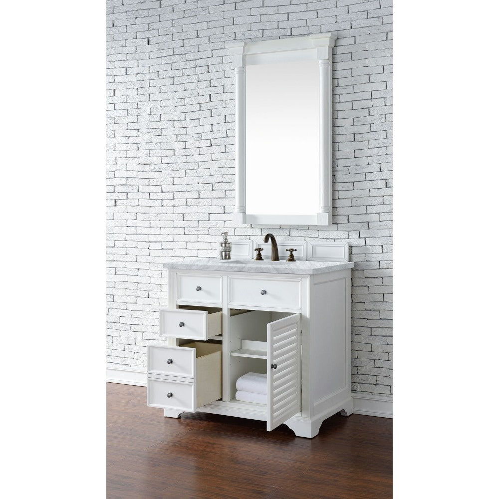 Savannah 36" Bright White Single Vanity w/ 3 CM Carrara Marble Top
