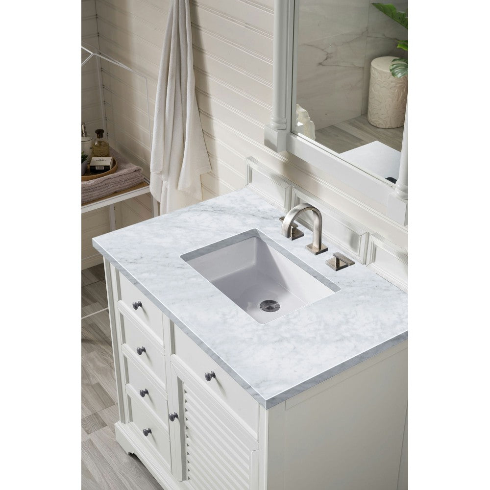 Savannah 36" Bright White Single Vanity w/ 3 CM Carrara Marble Top