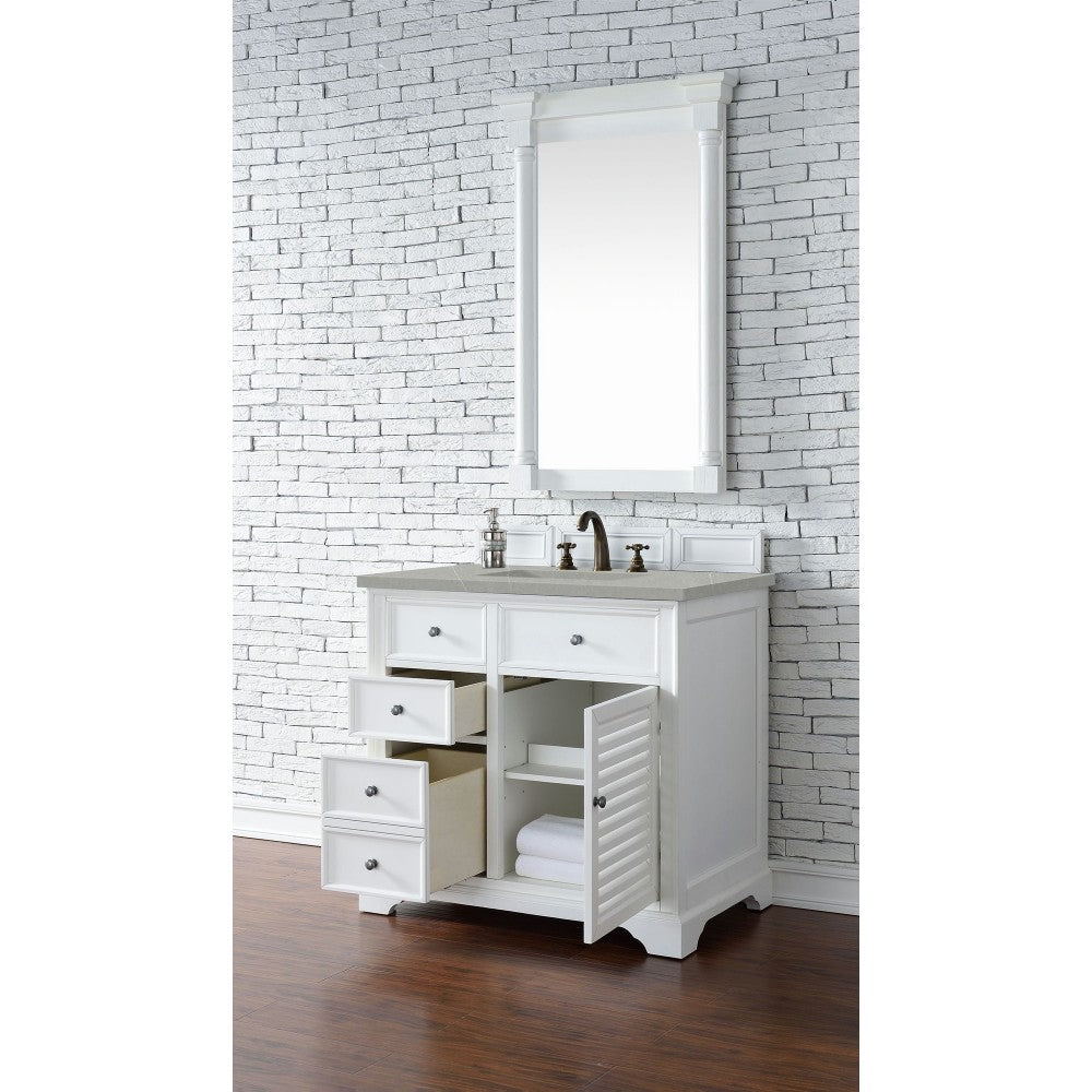 Savannah 36" Single Vanity, Bright White, w/ 3 CM Eternal Serena Quartz Top