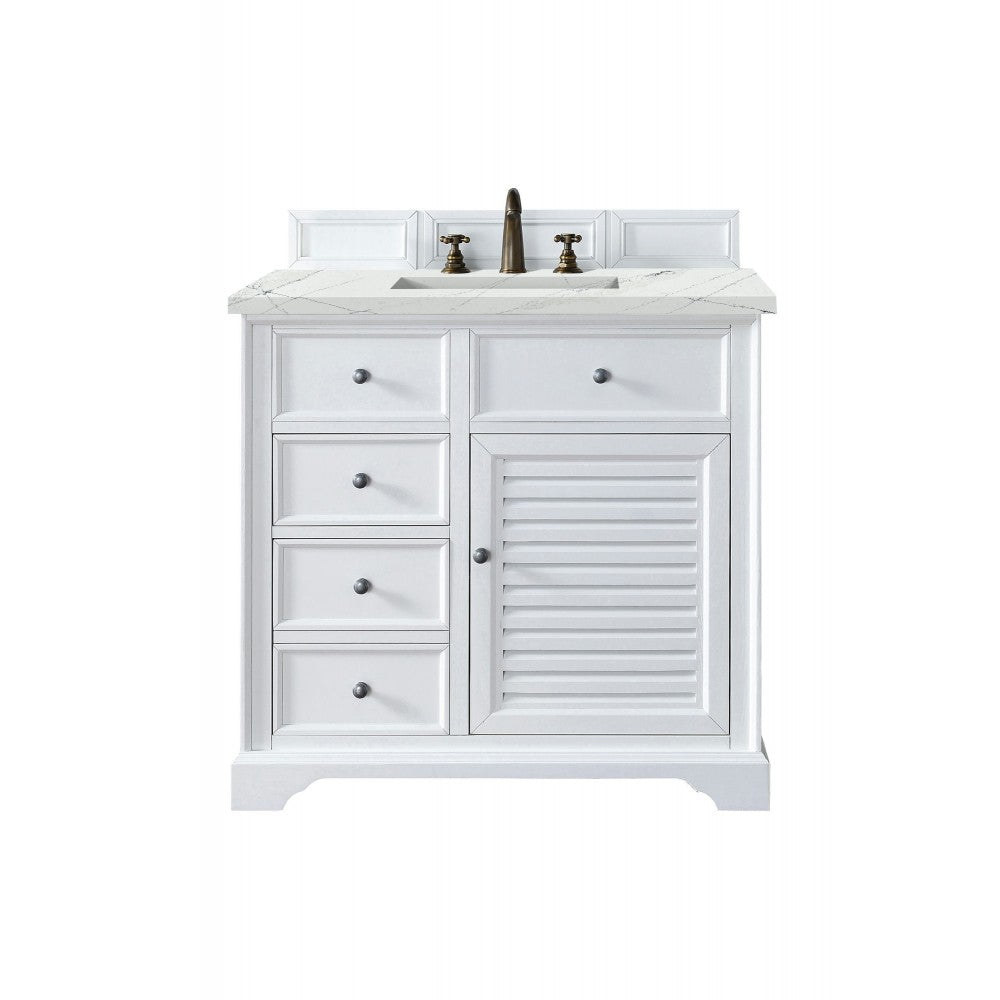 Savannah 36" Single Vanity, Bright White, w/ 3 CM Ethereal Noctis Quartz Top