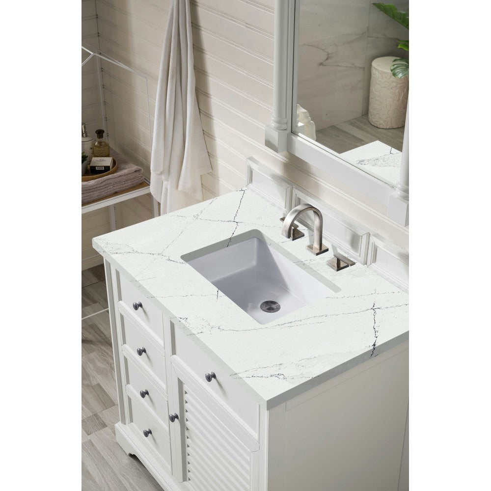 Savannah 36" Single Vanity, Bright White, w/ 3 CM Ethereal Noctis Quartz Top