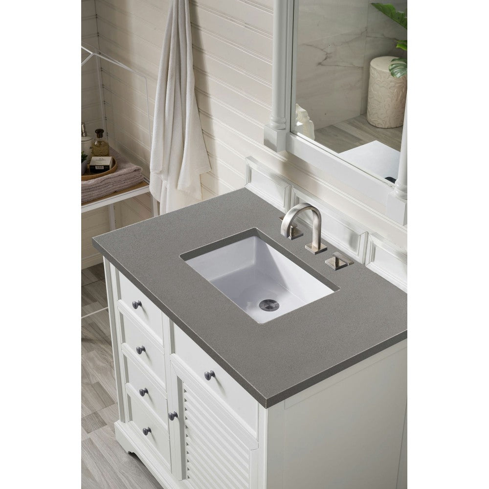 Savannah 36" Single Vanity Cabinet, Bright White, w/ 3 CM Gray Expo Quartz Top