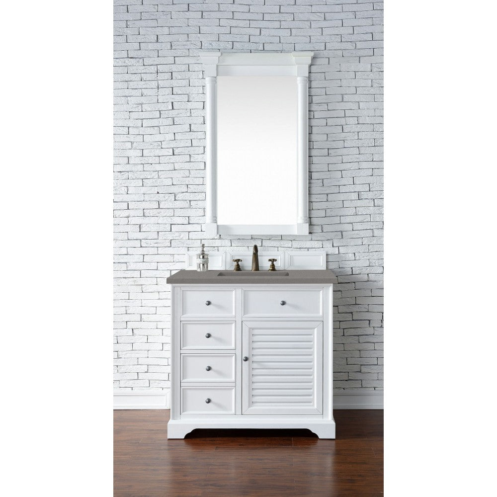 Savannah 36" Single Vanity Cabinet, Bright White, w/ 3 CM Gray Expo Quartz Top
