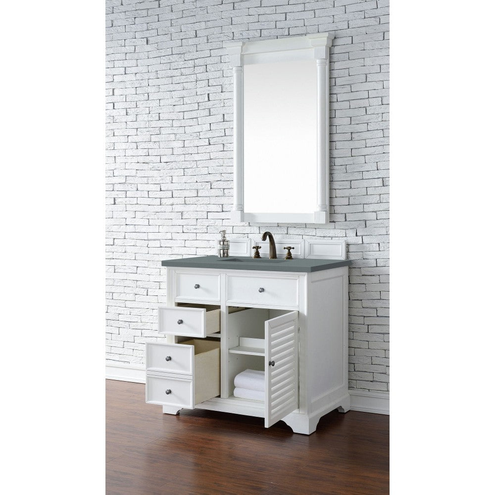 Savannah 36" Single Vanity Cabinet, Bright White, w/ 3 CM Cala Blue Quartz Top
