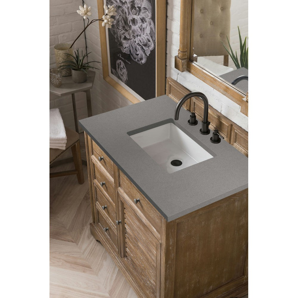 Savannah 36" Single Vanity Cabinet, Driftwood, w/ 3 CM Gray Expo Quartz Top