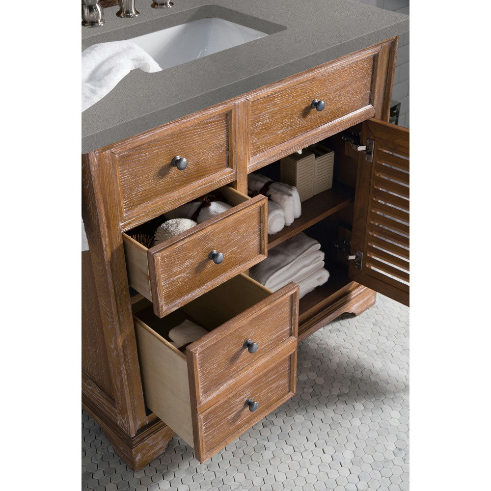 Savannah 36" Single Vanity Cabinet, Driftwood, w/ 3 CM Gray Expo Quartz Top